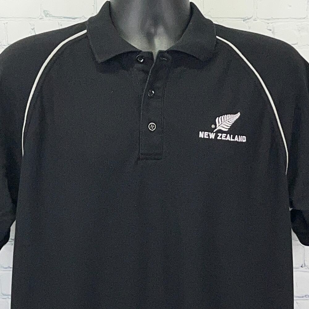 New Zealand All Blacks Polo Shirt Mens L Large Black Rugby Team The Fern Brand